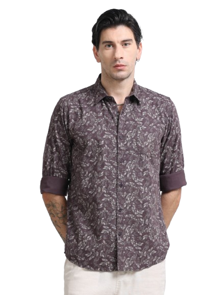 100% Cotton Oxford Print maroon Shirt