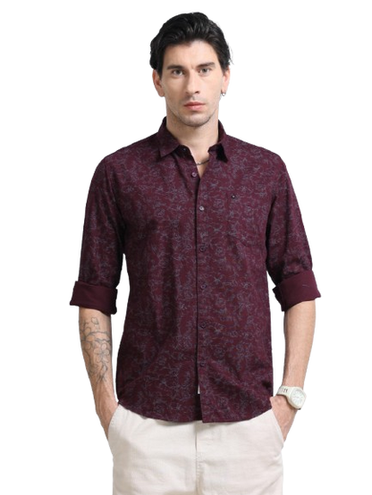100% Cotton Oxford Print maroon Shirt
