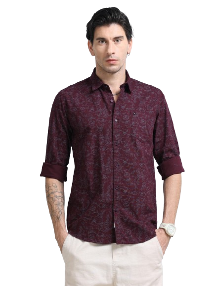 100% Cotton Oxford Print maroon Shirt