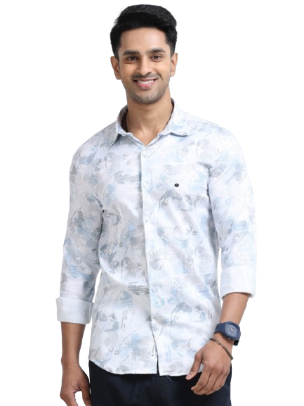 Satin Floral Print blue Shirt