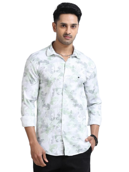 Satin Floral Print green Shirt