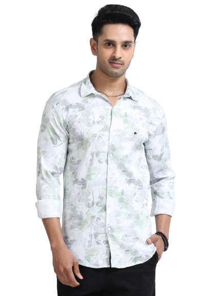 Satin Floral Print green Shirt