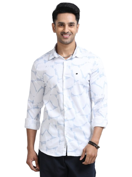 Satin Floral Print blue Shirt