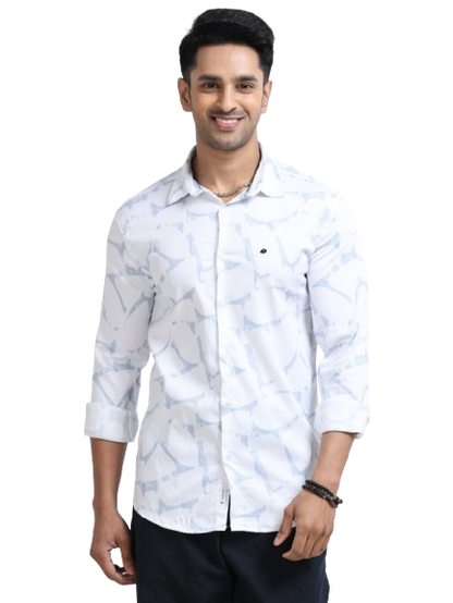 Satin Floral Print blue Shirt