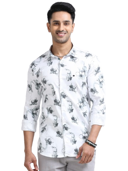 Satin Floral Print black Shirt