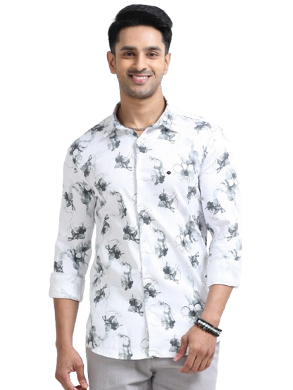 Satin Floral Print black Shirt