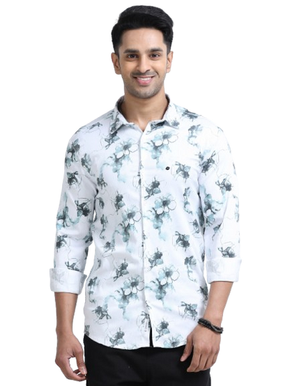 Satin Floral Print blue Shirt