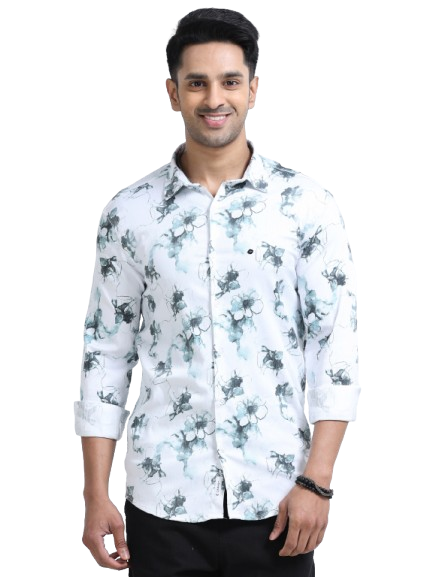 Satin Floral Print blue Shirt