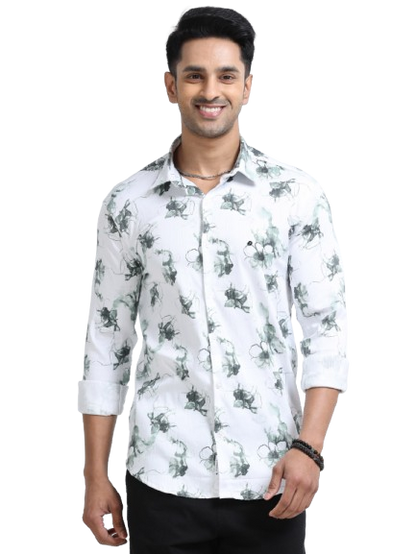 Satin Floral Print green Shirt