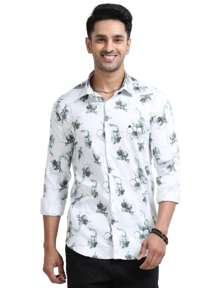 Satin Floral Print green Shirt