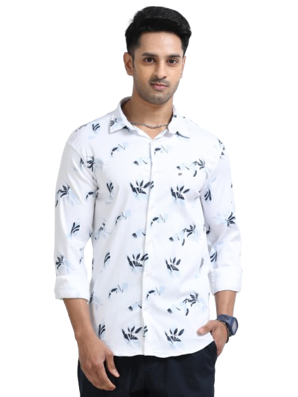Satin Floral Print blue Shirt