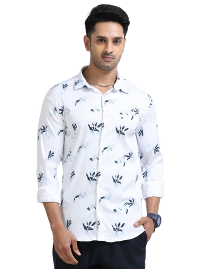 Satin Floral Print blue Shirt