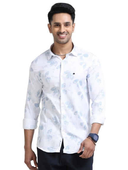 Satin Floral Print blue Shirt