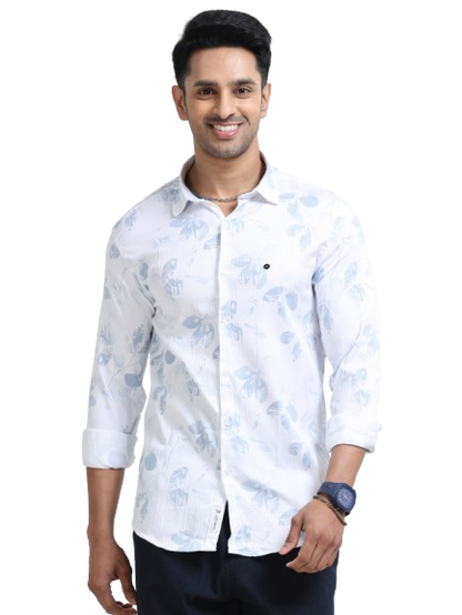 Satin Floral Print blue Shirt