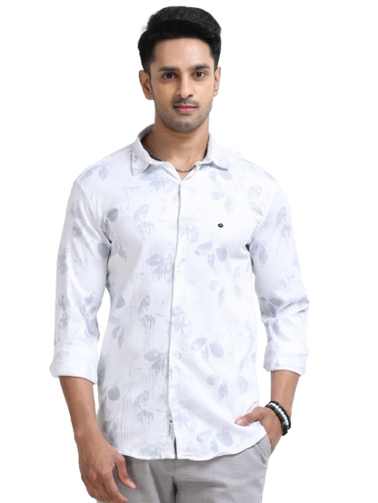 Satin Floral Print grey Shirt