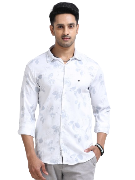 Satin Floral Print grey Shirt