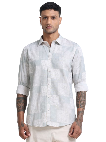 100% Cotton lino Print beige Shirt