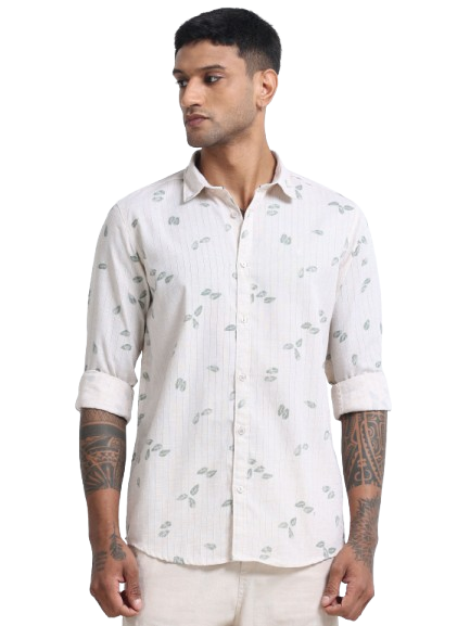 100% Cotton lino Print beige Shirt