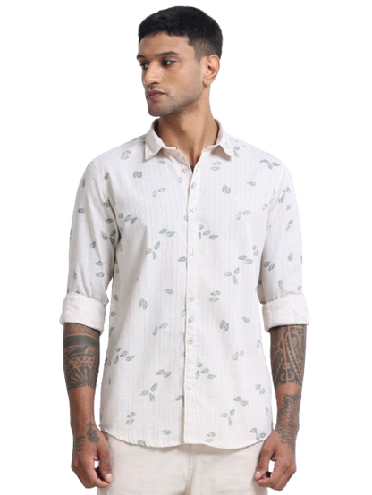 100% Cotton lino Print beige Shirt