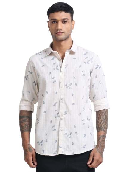 100% Cotton lino Print beige Shirt