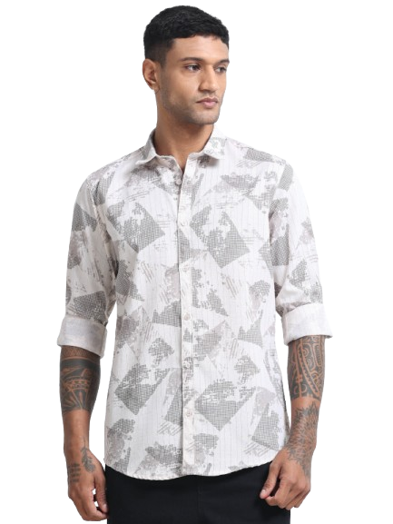 100% Cotton lino Print beige Shirt