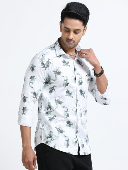 Satin Floral Print green Shirt
