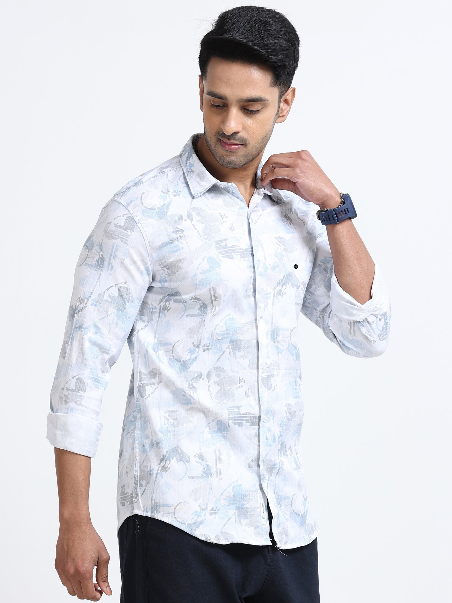 Satin Floral Print blue Shirt