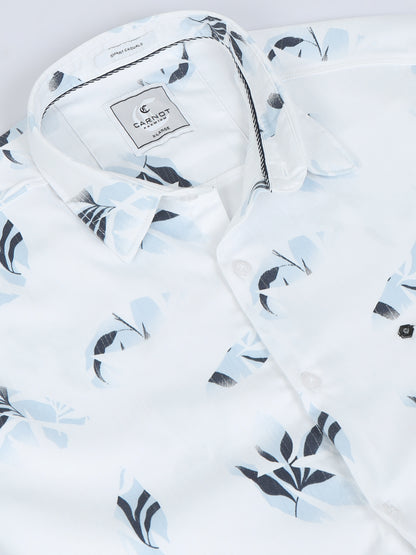 Satin Floral Print blue Shirt