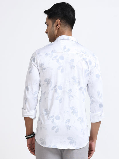 Satin Floral Print grey Shirt