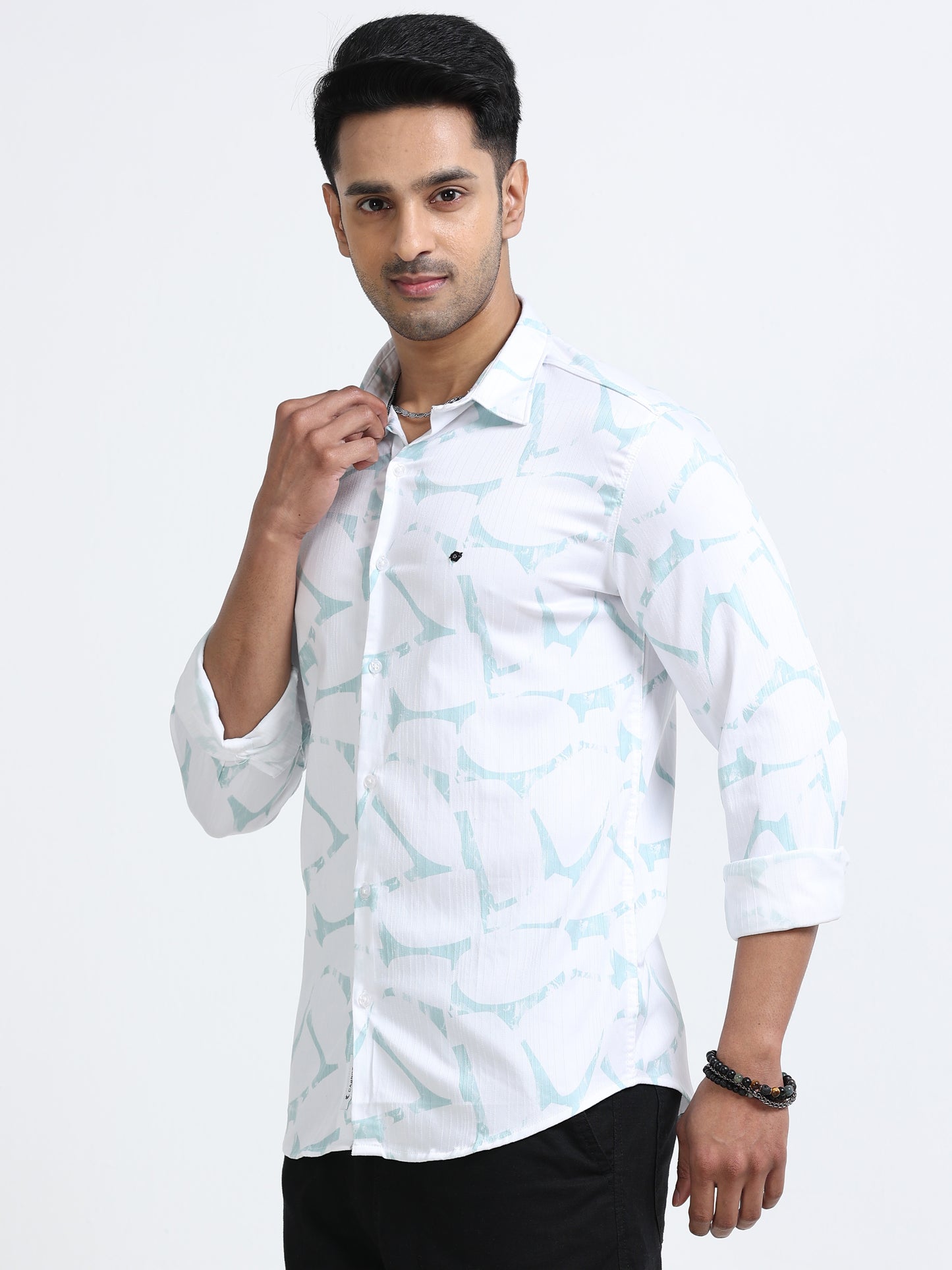 Satin Floral Print green Shirt