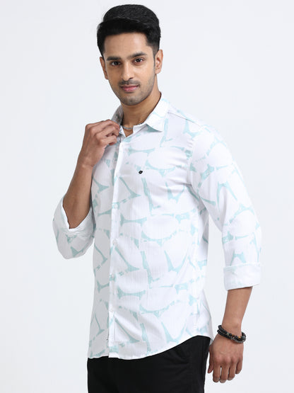 Satin Floral Print green Shirt