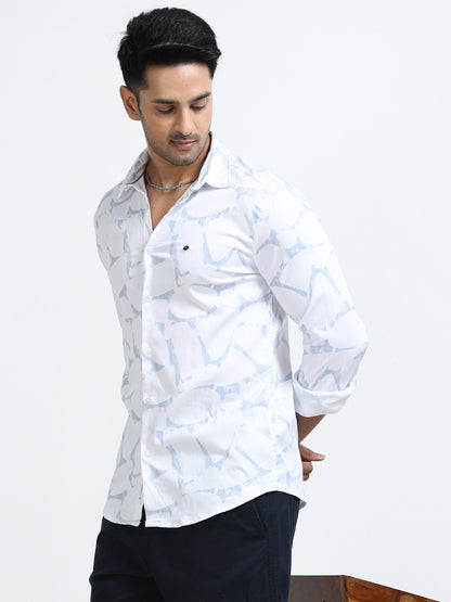 Satin Floral Print blue Shirt