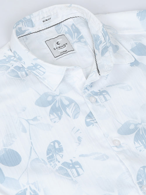Satin Floral Print blue Shirt