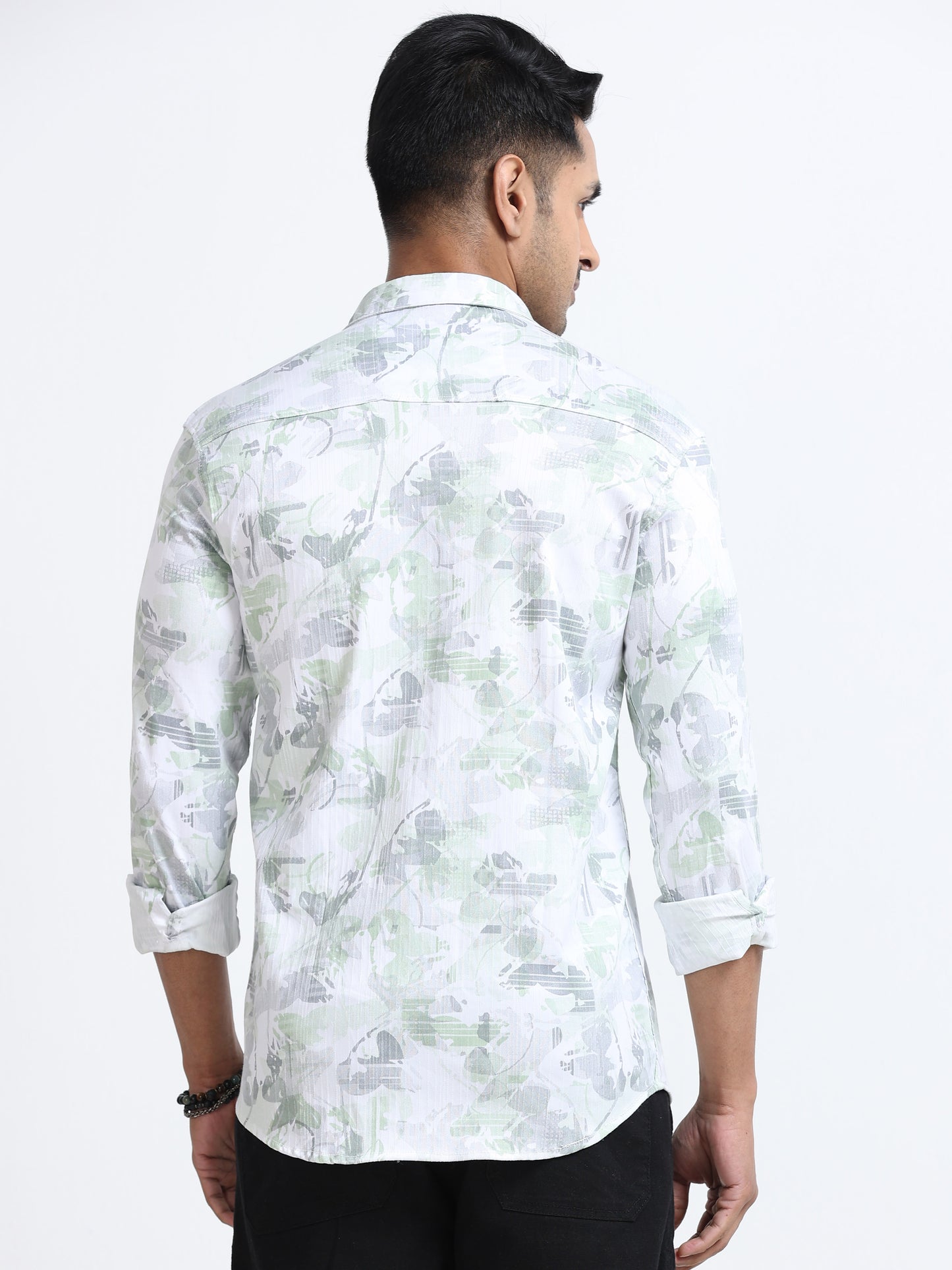 Satin Floral Print green Shirt