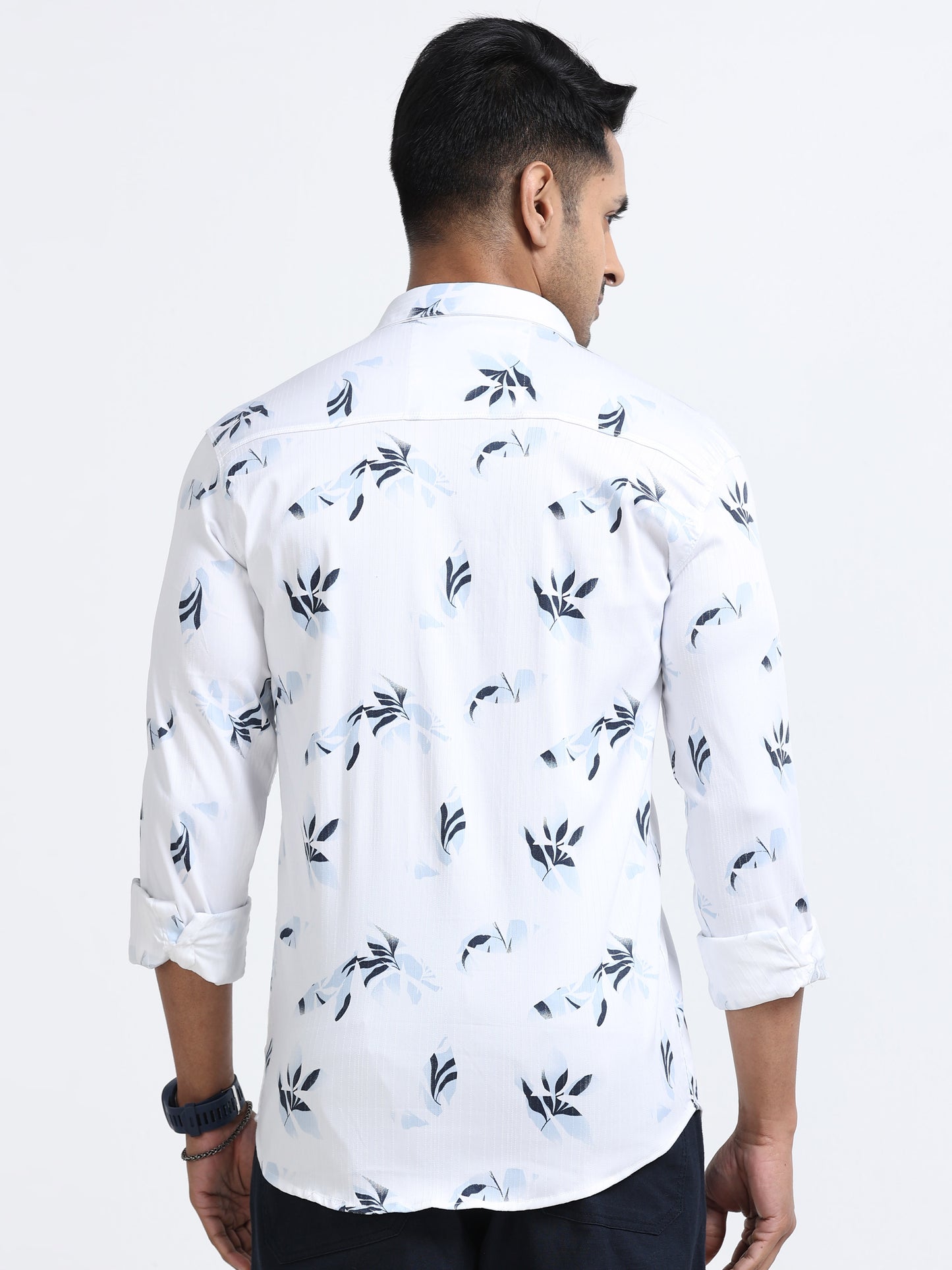 Satin Floral Print blue Shirt