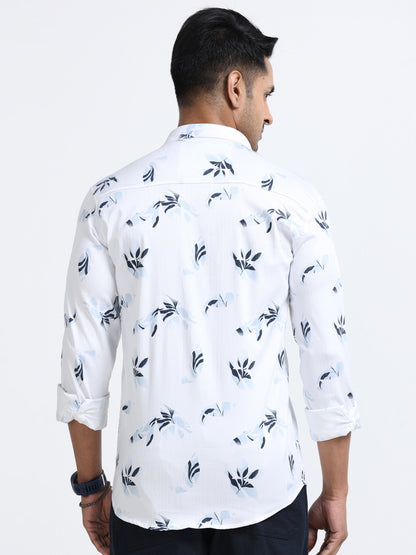 Satin Floral Print blue Shirt