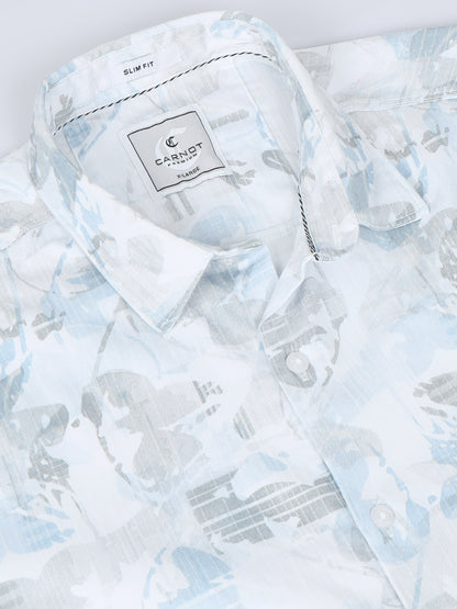 Satin Floral Print blue Shirt