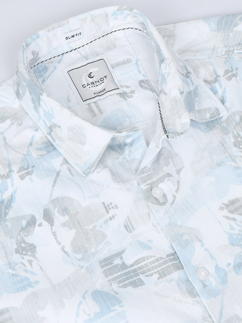 Satin Floral Print blue Shirt