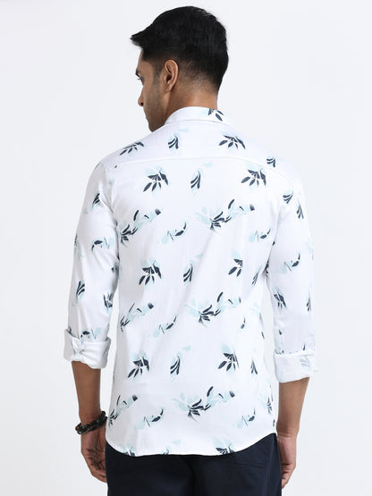 Satin Floral Print green Shirt