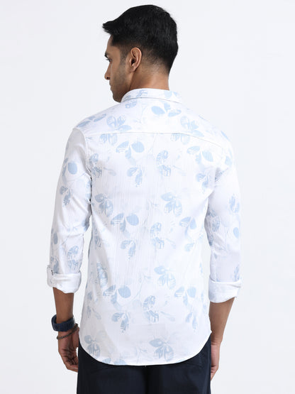 Satin Floral Print blue Shirt