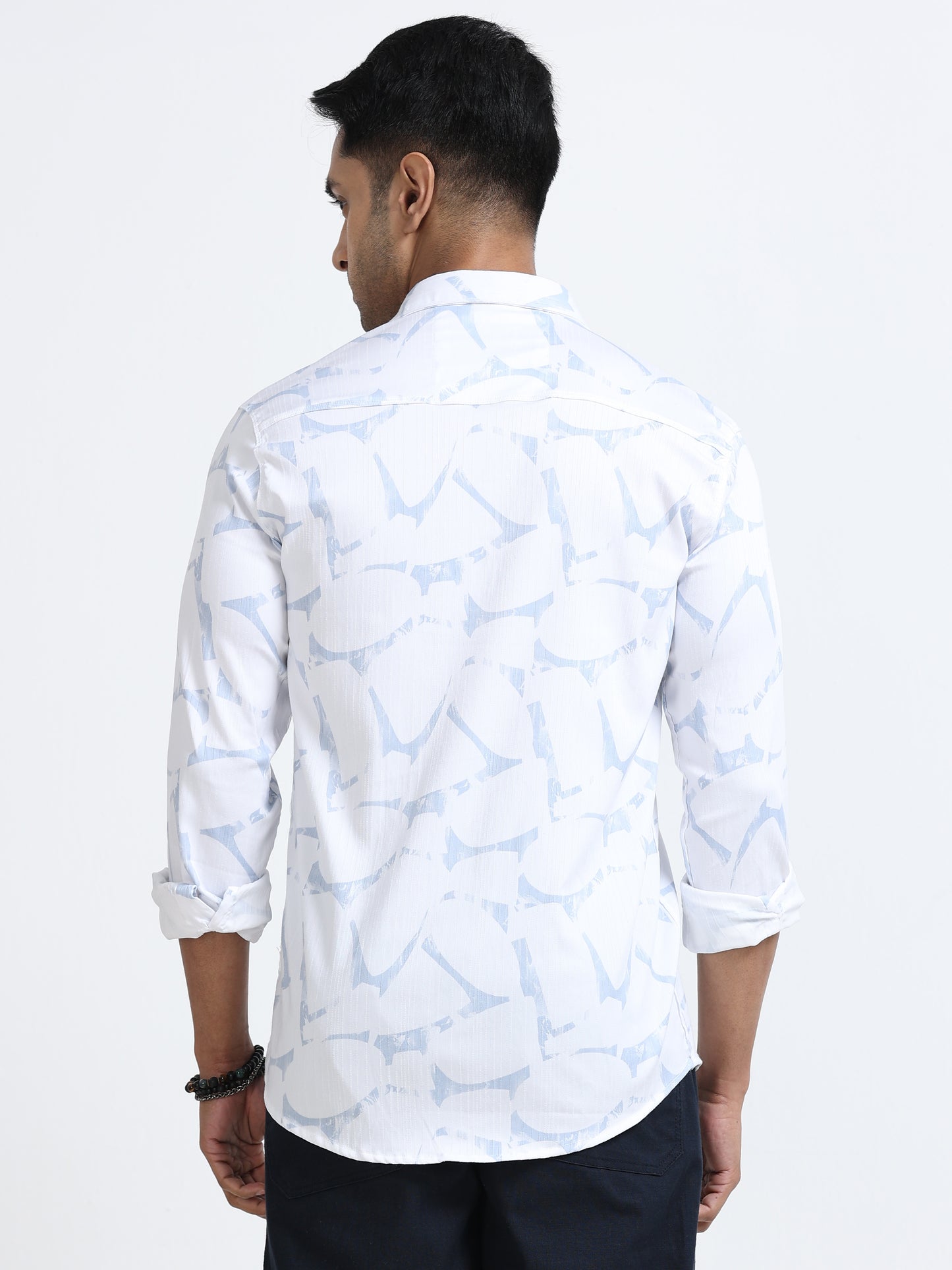 Satin Floral Print blue Shirt