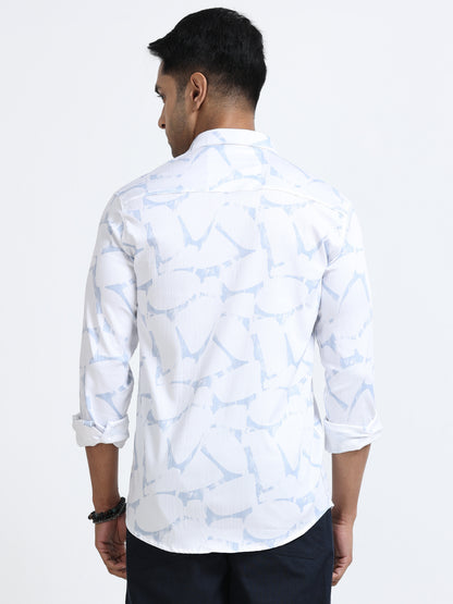 Satin Floral Print blue Shirt