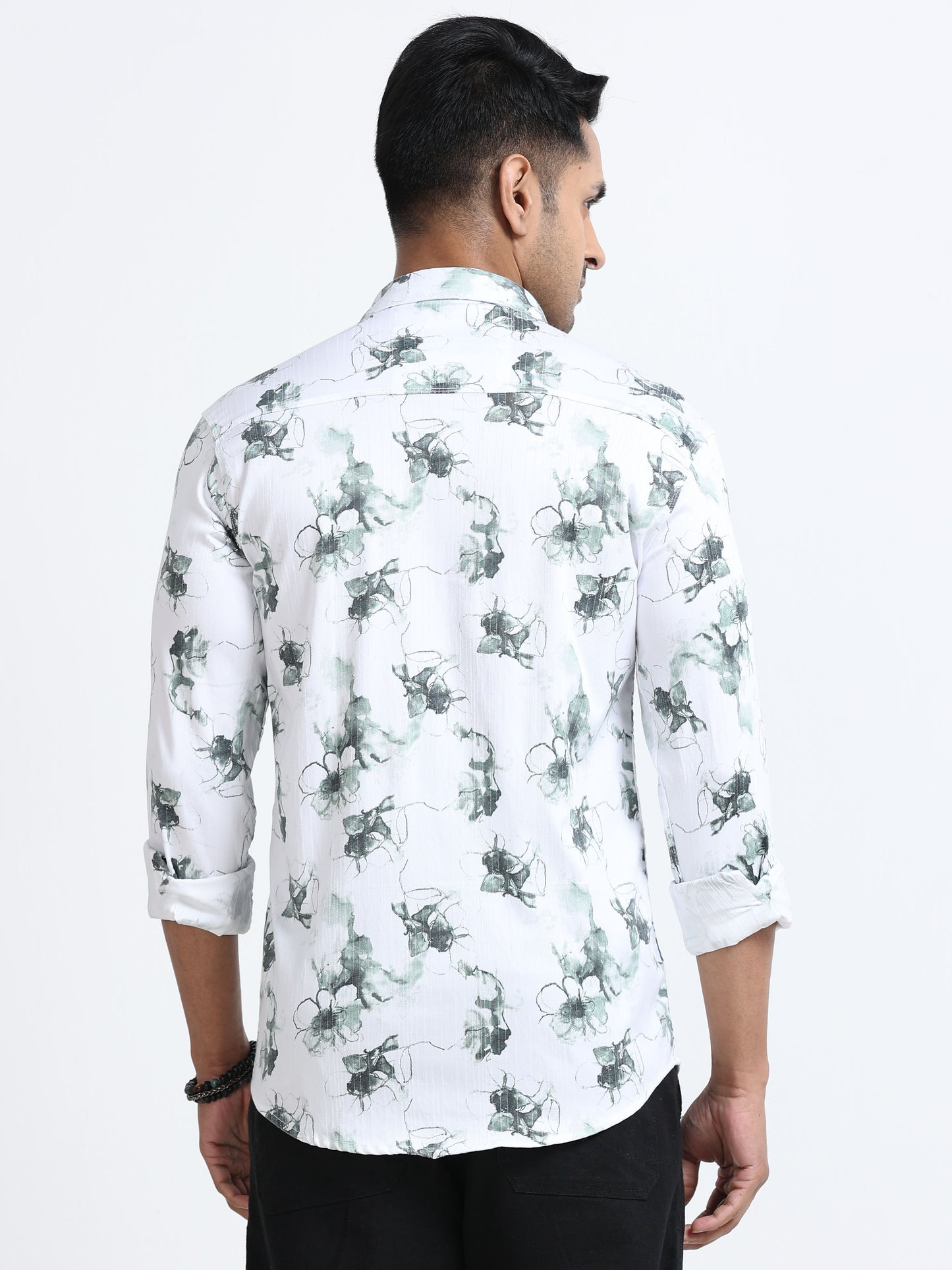 Satin Floral Print green Shirt