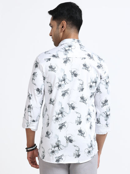 Satin Floral Print black Shirt