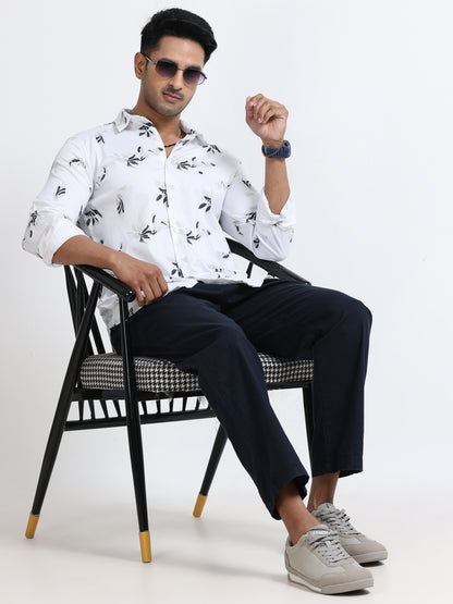 Satin Floral Print grey Shirt