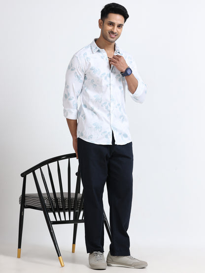 Satin Floral Print green Shirt