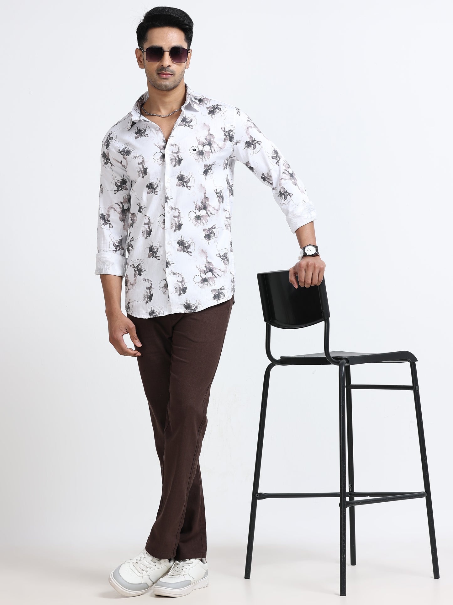 Satin Floral Print pink Shirt