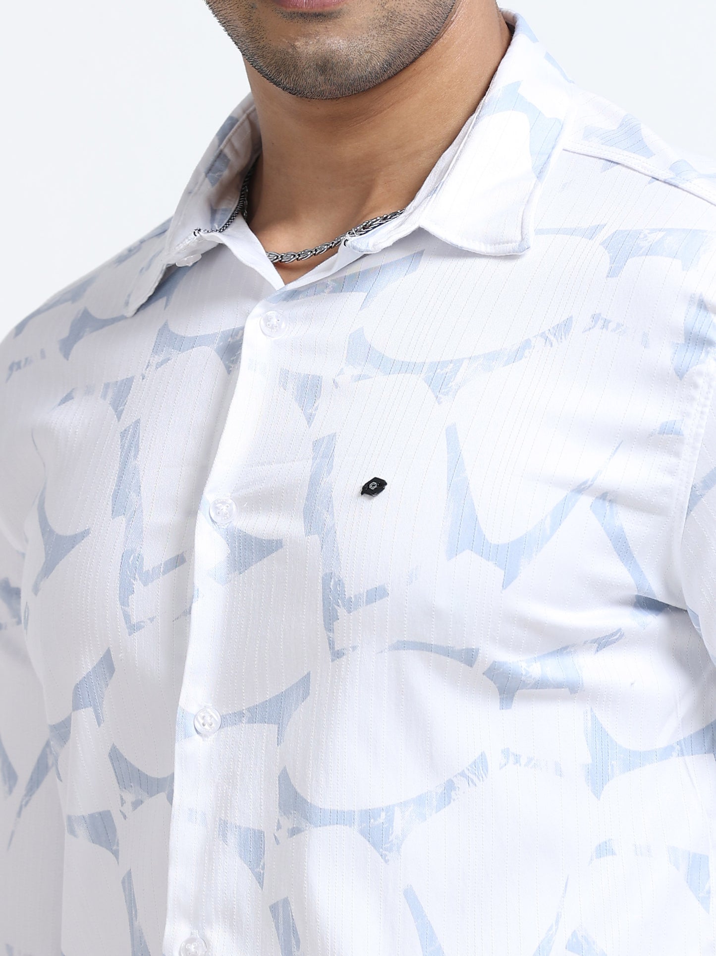 Satin Floral Print blue Shirt