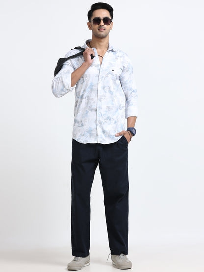 Satin Floral Print blue Shirt