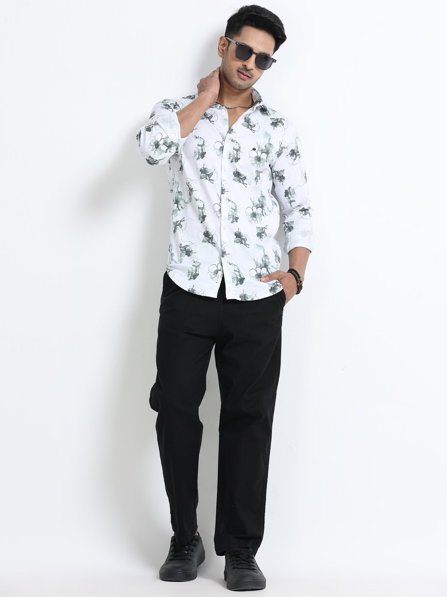 Satin Floral Print green Shirt